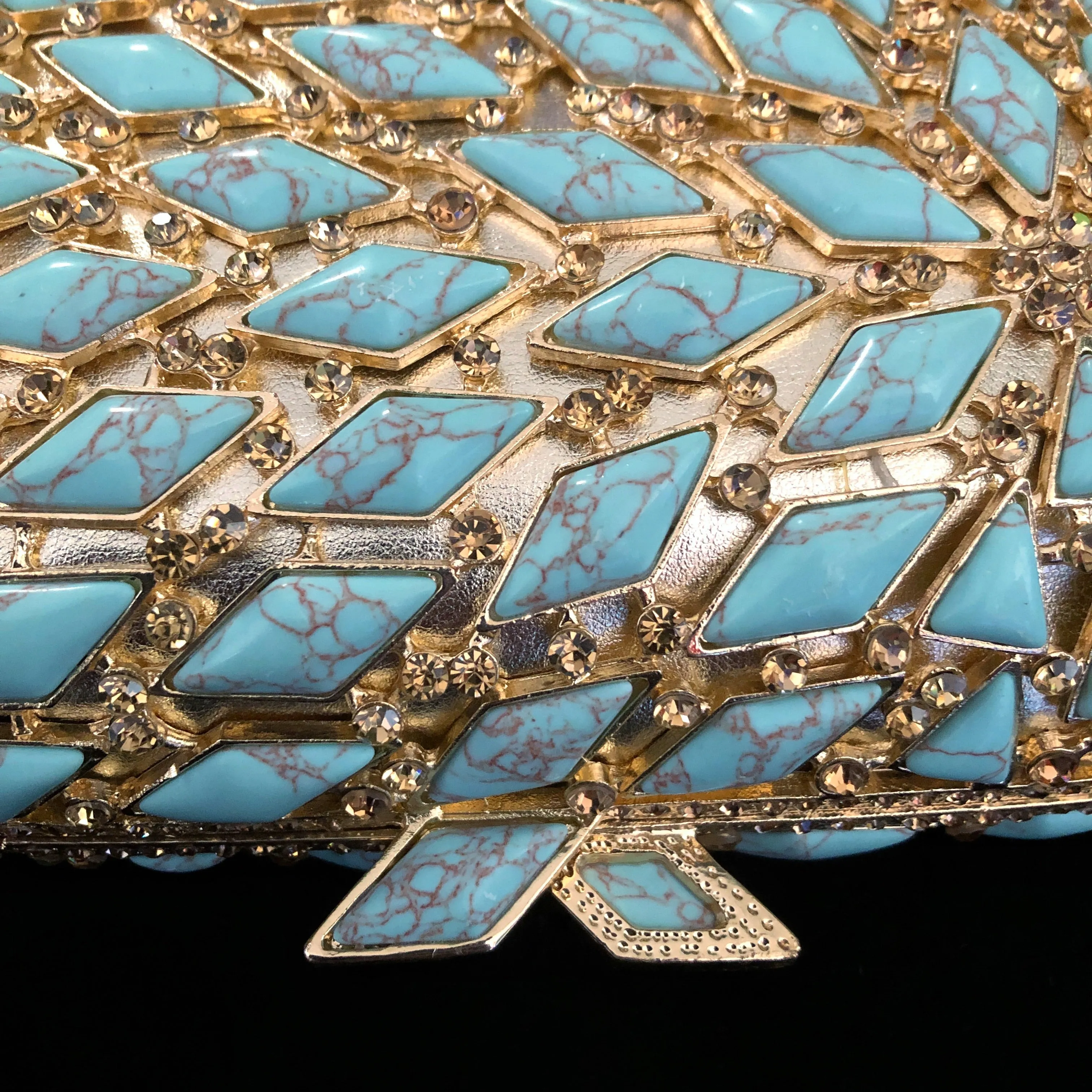 A LARGE DIAMANTÉ AND FAUX TURQUOISE FANTASY PURSE