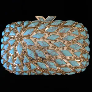 A LARGE DIAMANTÉ AND FAUX TURQUOISE FANTASY PURSE