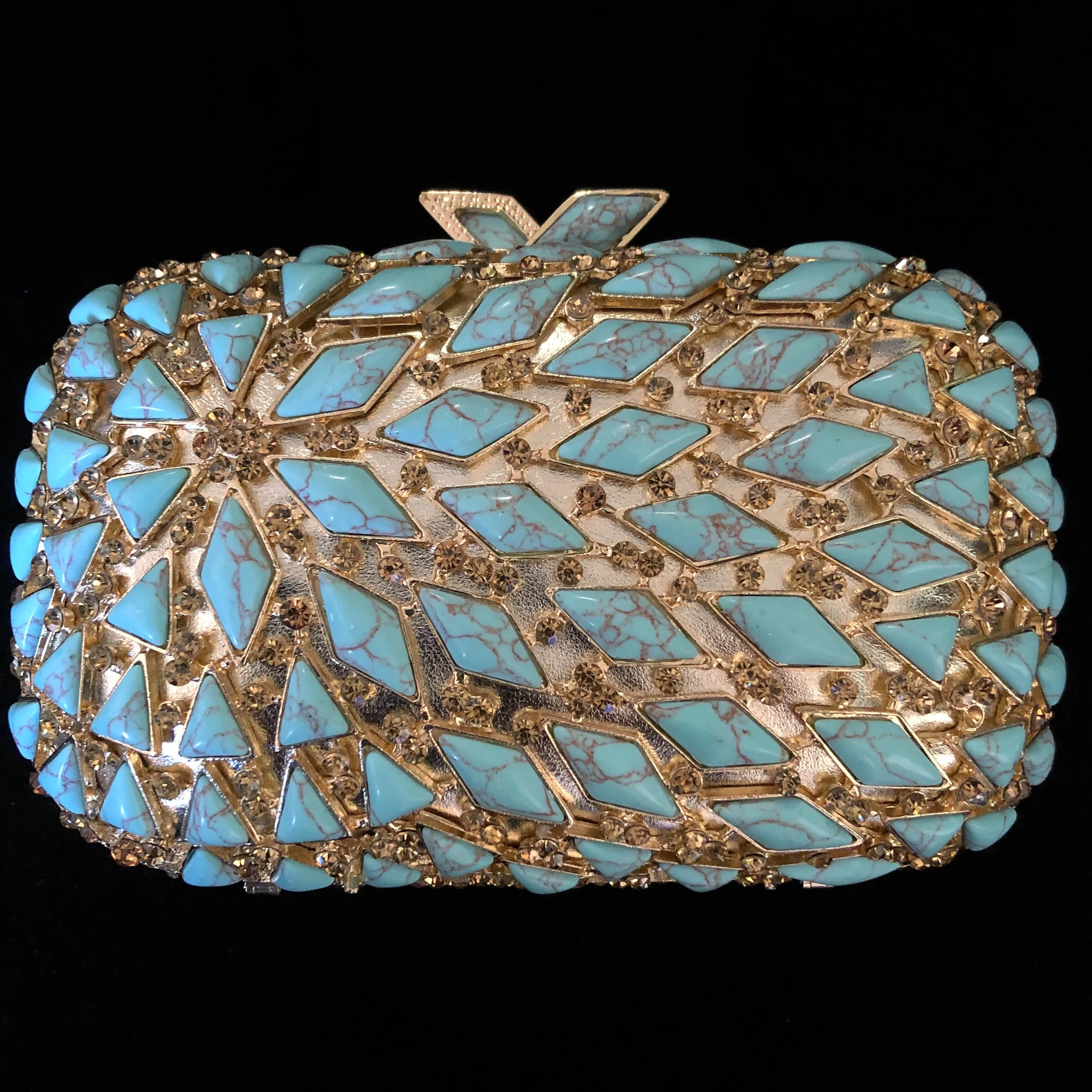 A LARGE DIAMANTÉ AND FAUX TURQUOISE FANTASY PURSE
