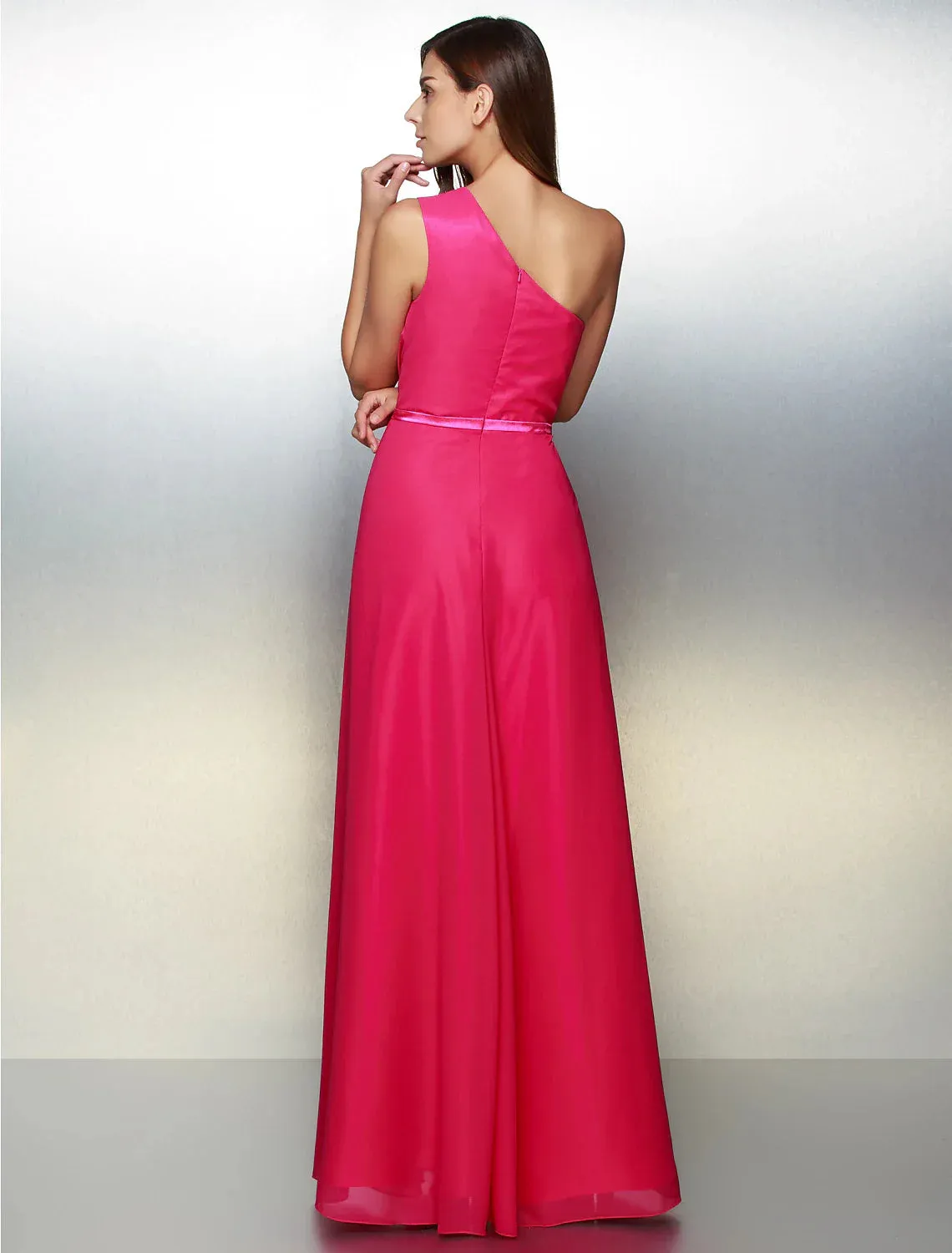 A-Line Furcal Dress Prom Formal Evening Floor Length Sleeveless One Shoulder Chiffon with Crystals