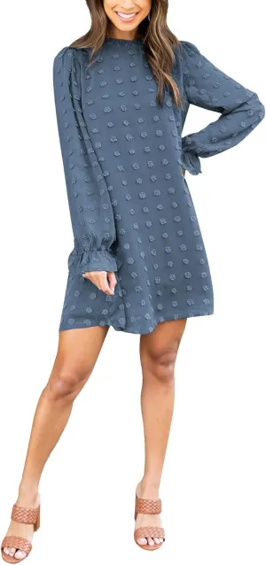Adibosy Women Dress Long Sleeve: Flowy Wedding Guest Casual Mini Dresses for Womens Swiss Dot Chiffon Short Dress