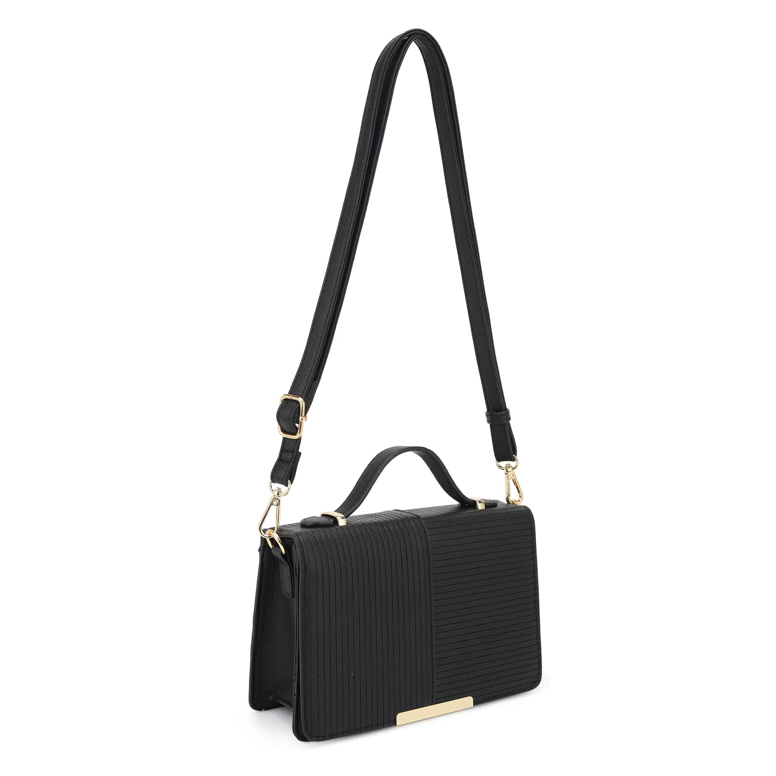ADRIANA Top Handle Stripe Embossed Flap Crossbody Bag