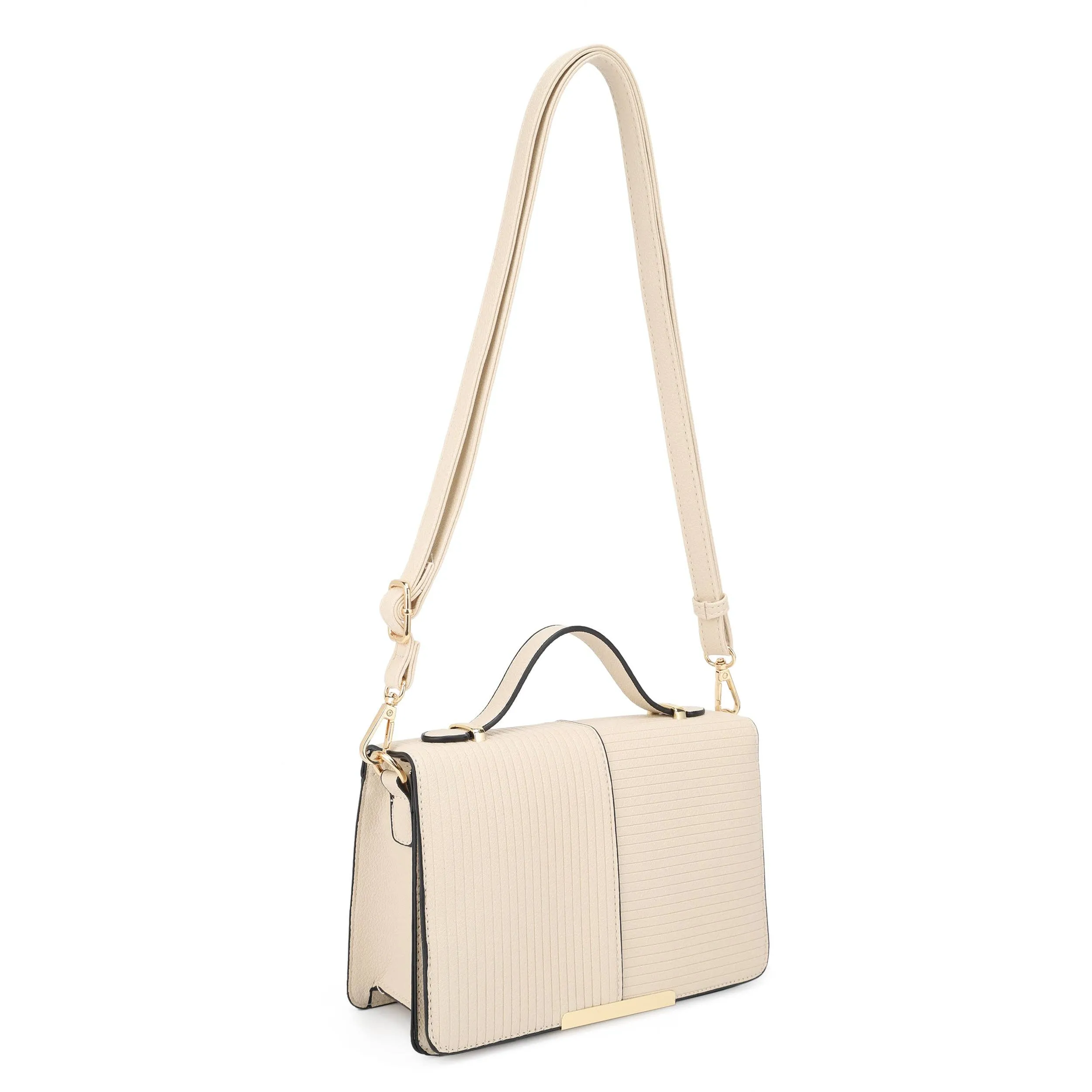 ADRIANA Top Handle Stripe Embossed Flap Crossbody Bag