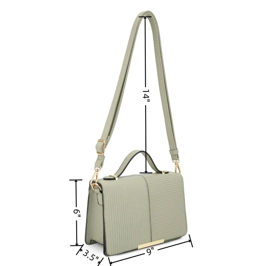 ADRIANA Top Handle Stripe Embossed Flap Crossbody Bag