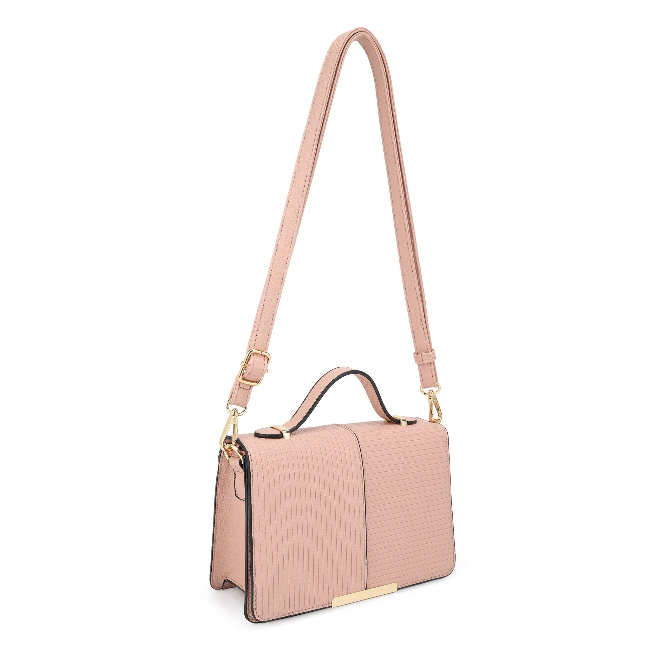 ADRIANA Top Handle Stripe Embossed Flap Crossbody Bag