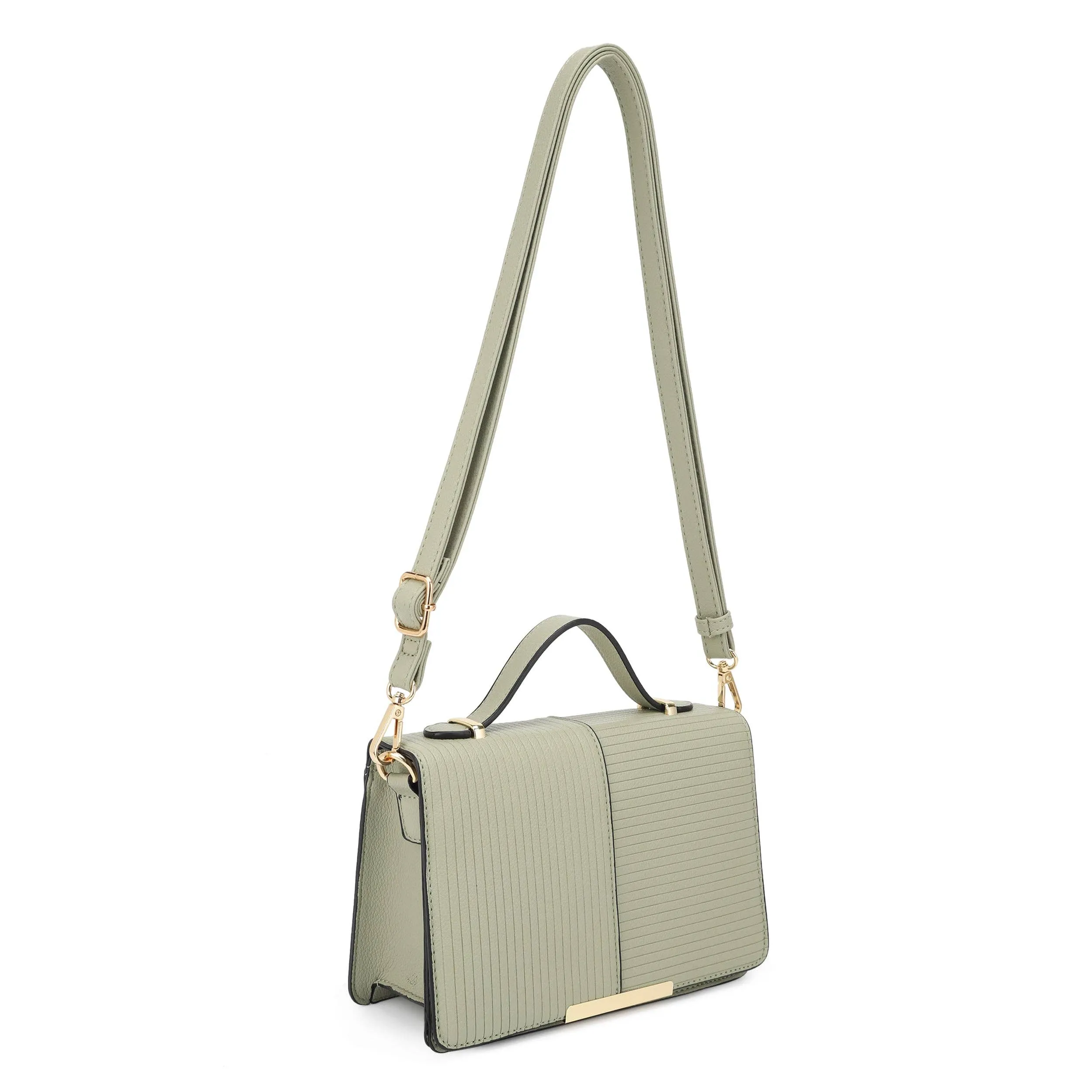 ADRIANA Top Handle Stripe Embossed Flap Crossbody Bag