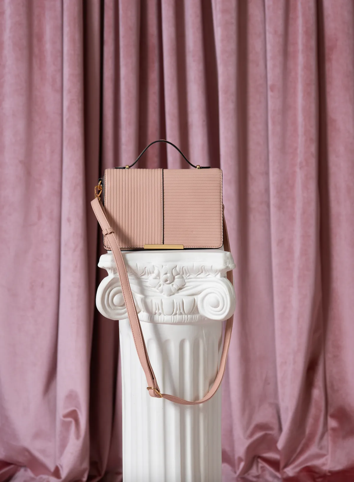 ADRIANA Top Handle Stripe Embossed Flap Crossbody Bag
