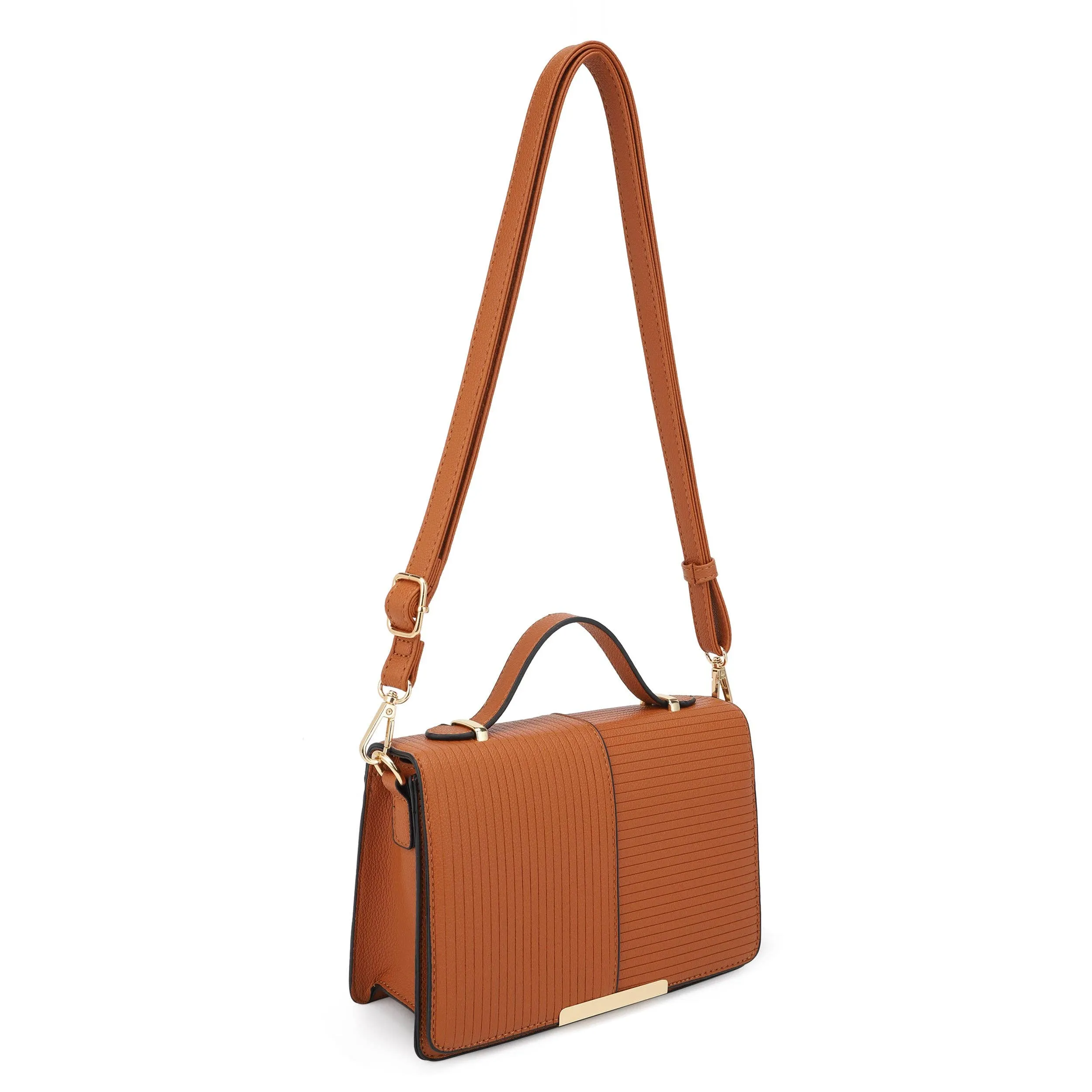 ADRIANA Top Handle Stripe Embossed Flap Crossbody Bag