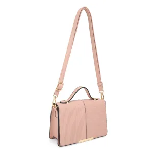 ADRIANA Top Handle Stripe Embossed Flap Crossbody Bag