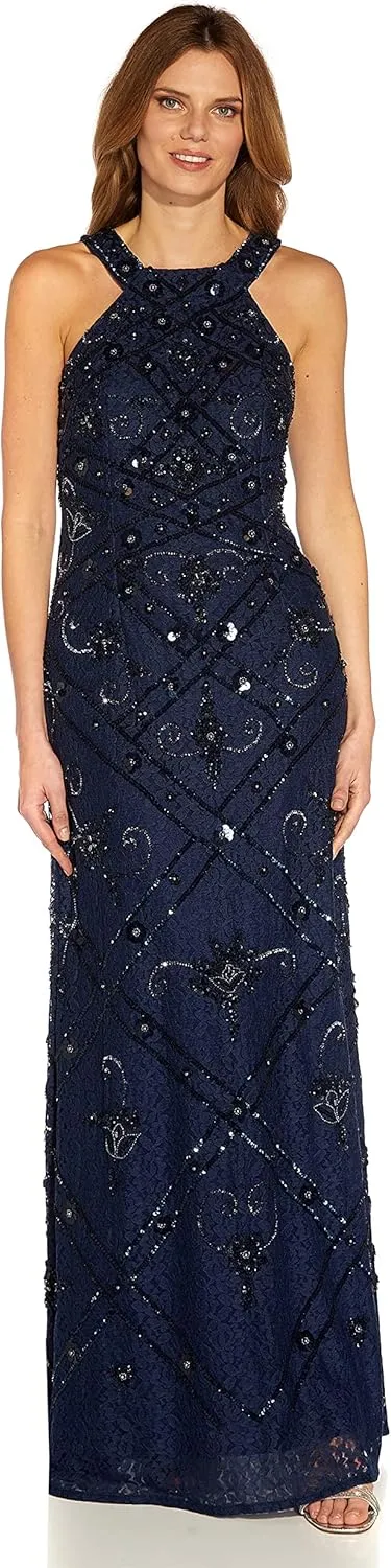 Adrianna Papell Women's Beaded Halter Gown