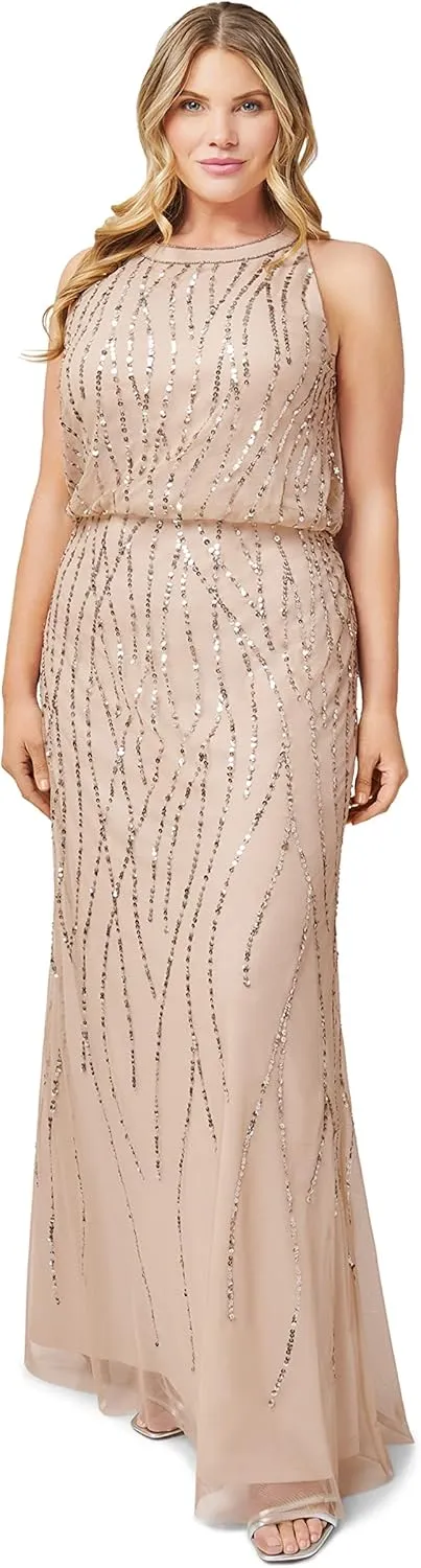 Adrianna Papell Women's Beaded Halter Gown