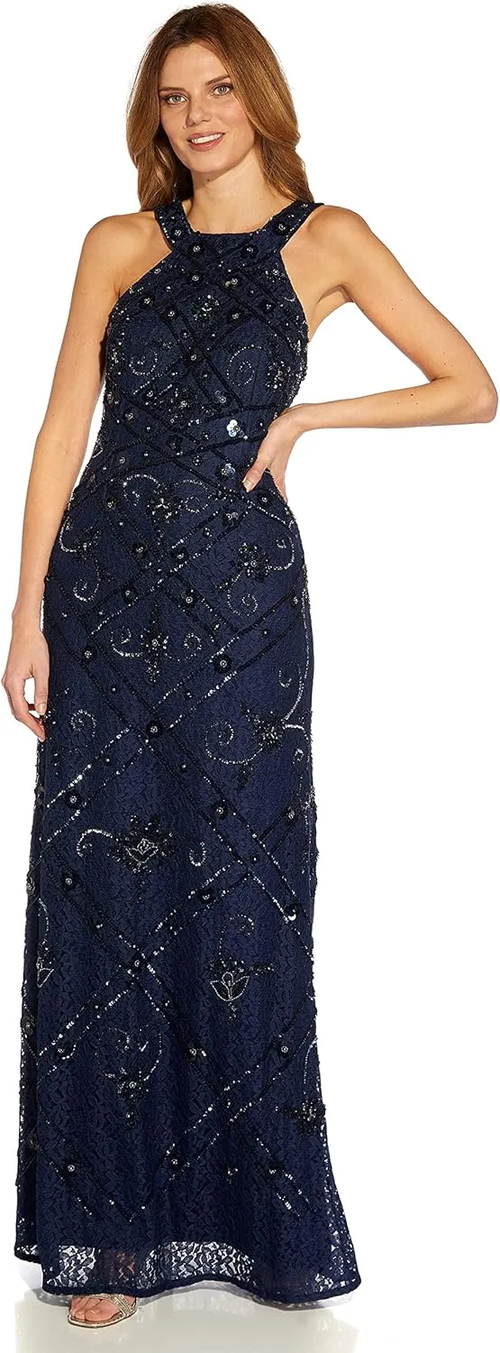 Adrianna Papell Women's Beaded Halter Gown