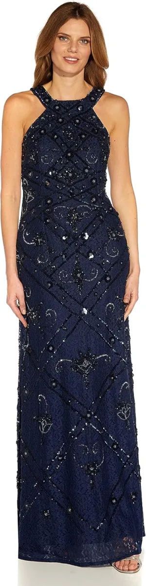 Adrianna Papell Women's Beaded Halter Gown