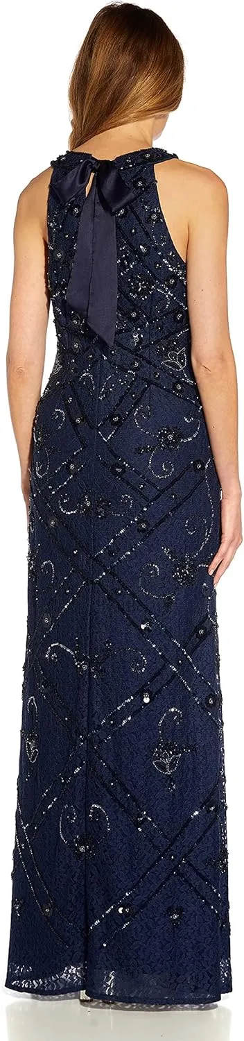 Adrianna Papell Women's Beaded Halter Gown