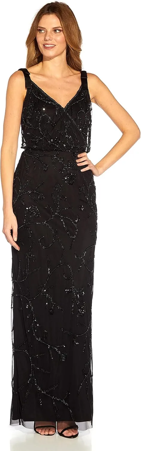 Adrianna Papell Women's Beaded Surplice Gown