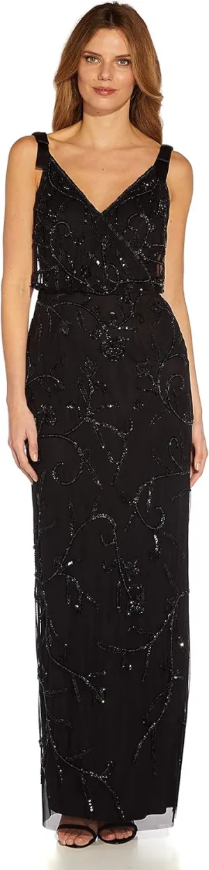 Adrianna Papell Women's Beaded Surplice Gown