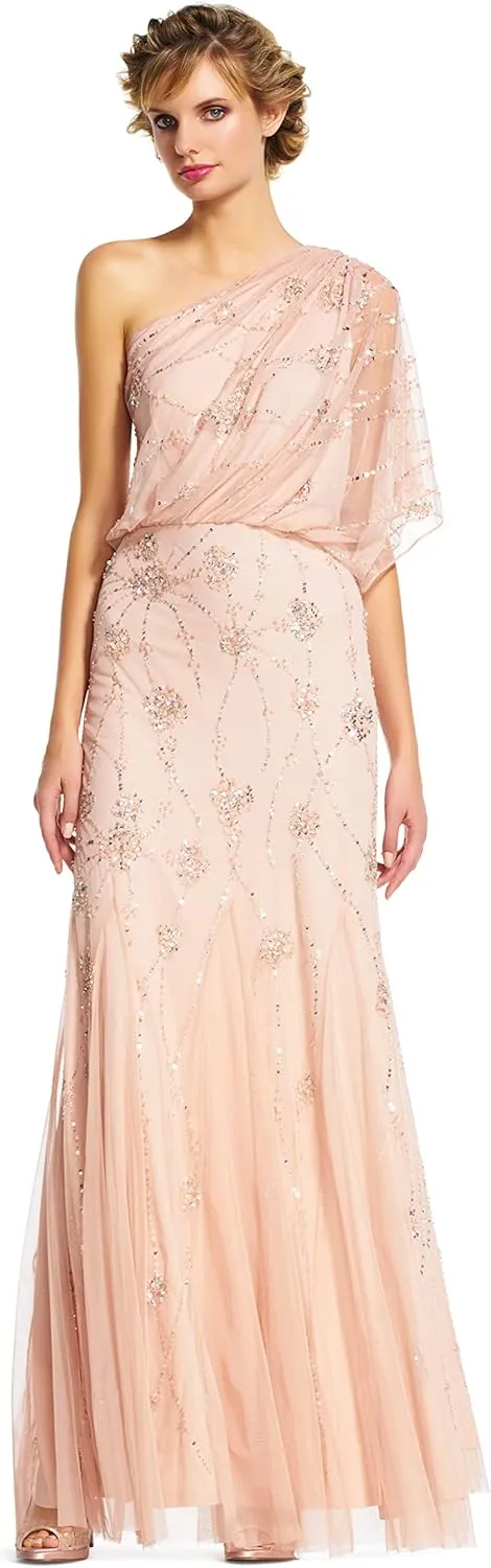 Adrianna Papell Women's One Shoulder Beaded Dress