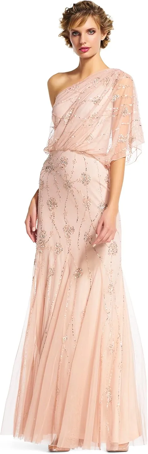 Adrianna Papell Women's One Shoulder Beaded Dress
