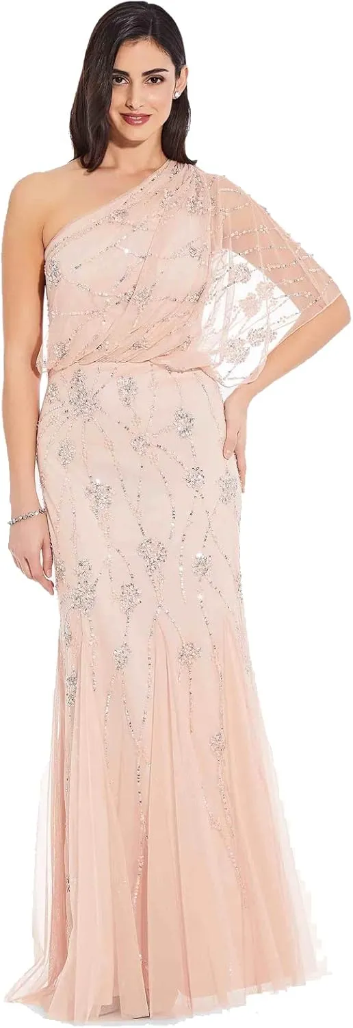 Adrianna Papell Women's One Shoulder Beaded Dress