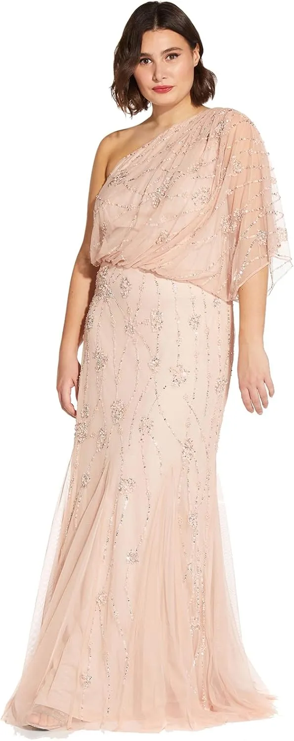 Adrianna Papell Women's One Shoulder Beaded Dress