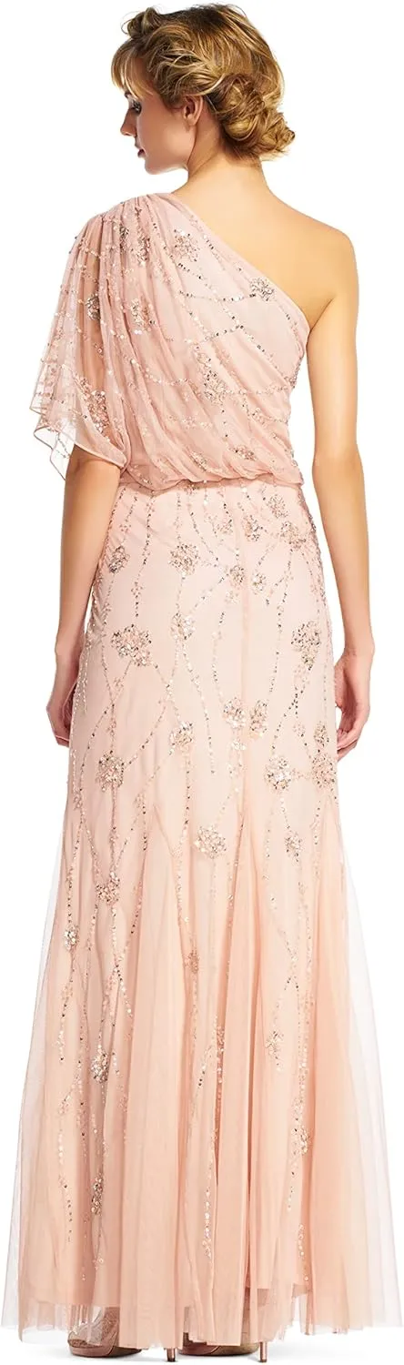 Adrianna Papell Women's One Shoulder Beaded Dress