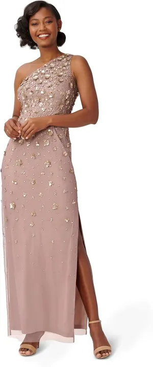 Adrianna Papell Women's One Shoulder Beaded Dress