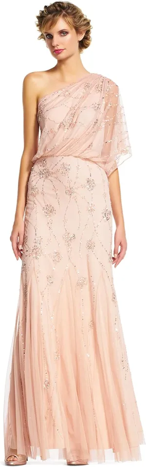 Adrianna Papell Women's One Shoulder Beaded Dress