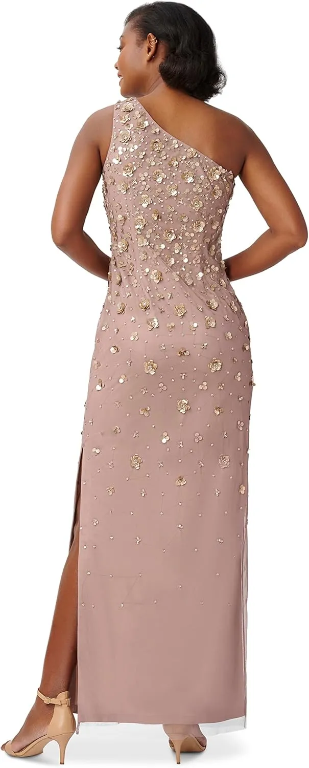 Adrianna Papell Women's One Shoulder Beaded Dress