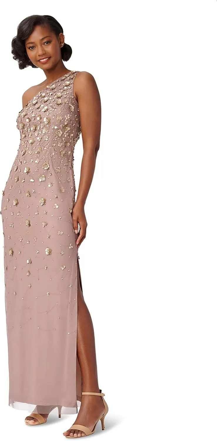 Adrianna Papell Women's One Shoulder Beaded Dress