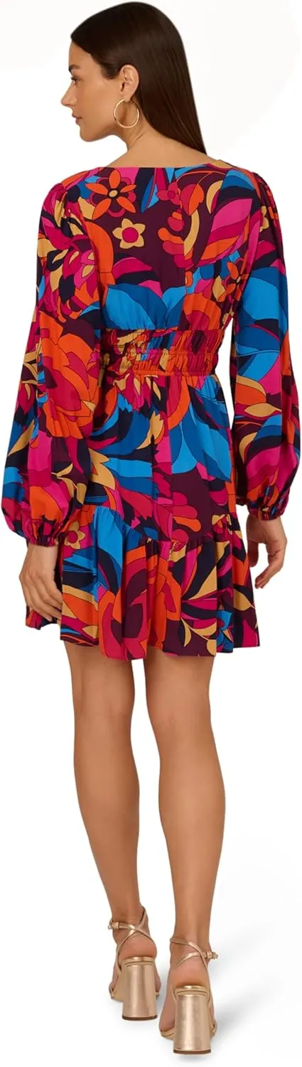 Adrianna Papell Women's Printed Short Flounce Dress