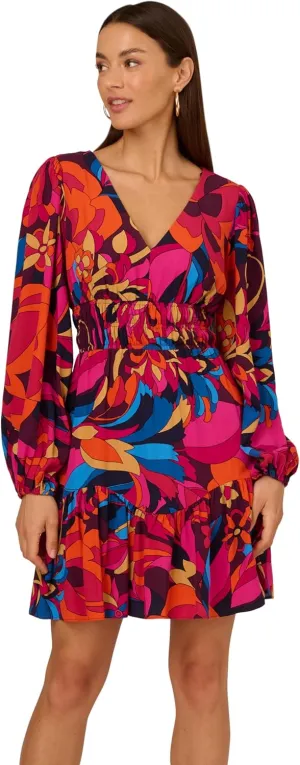 Adrianna Papell Women's Printed Short Flounce Dress