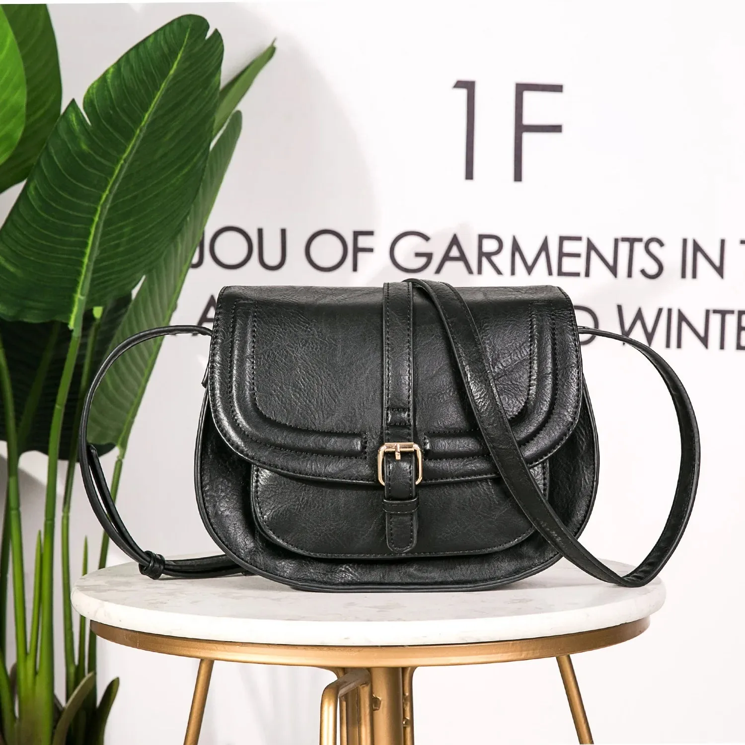 AFKOMST Crossbody Bag for Women Small Satchel and Shoulder Bag Vintage Saddle Handbags Vegan Leather CT20154E