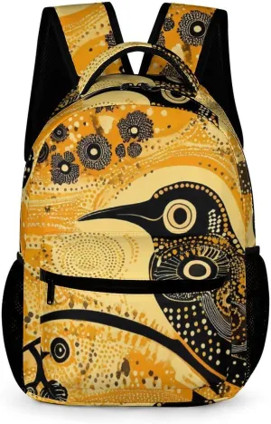 African Aboriginal Bird Cute Backpack Travel Work Bag with Water Bottle Pocket Adjustable Padded Shoulder Straps Daypack