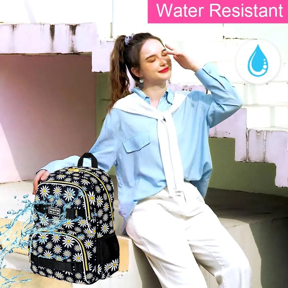 AGSDON 3PCS Backpacks for Girls, 17" Laptop School Bookbag Teen College Water Resistant Girl Backpack with Lunch Box Set - Black