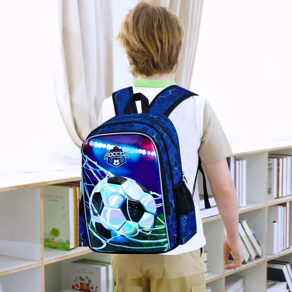 AGSDON 3PCS Football Backpacks for Boys, 16" Kids Bookbag Water Resistant for Boy, Lightweight Backpack with Lunch Box Pencil Case