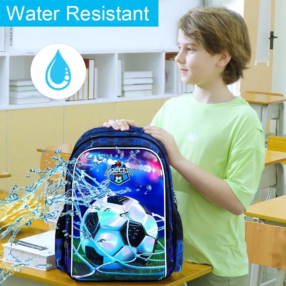 AGSDON 3PCS Football Backpacks for Boys, 16" Kids Bookbag Water Resistant for Boy, Lightweight Backpack with Lunch Box Pencil Case
