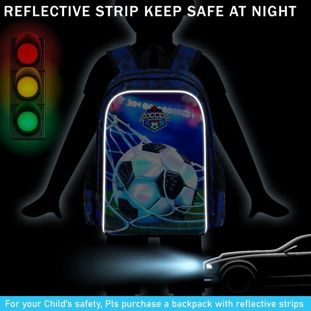 AGSDON 3PCS Football Backpacks for Boys, 16" Kids Bookbag Water Resistant for Boy, Lightweight Backpack with Lunch Box Pencil Case
