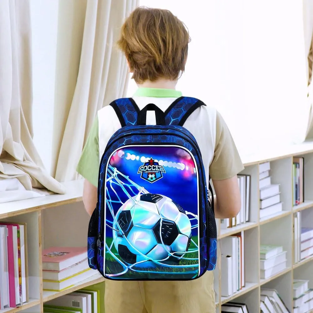 AGSDON 3PCS Football Backpacks for Boys, 16" Kids Bookbag Water Resistant for Boy, Lightweight Backpack with Lunch Box Pencil Case