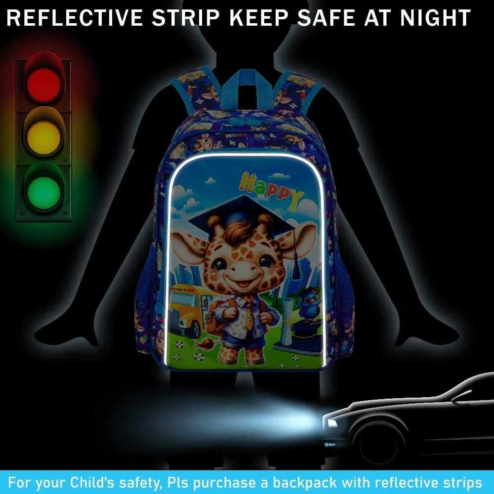 AGSDON 3PCS Kids Backpack for Boys, Toddler Backpacks for Boy with Water Resistant, Cute Giraffe Bookbag for Elementary Preschool