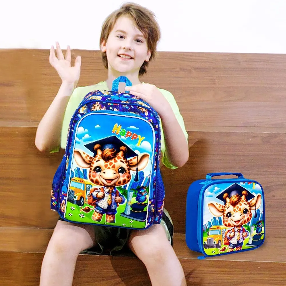 AGSDON 3PCS Kids Backpack for Boys, Toddler Backpacks for Boy with Water Resistant, Cute Giraffe Bookbag for Elementary Preschool