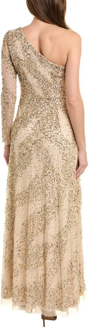 Aidan Mattox by Adrianna Papell Women's Beaded One Shoulder Gown