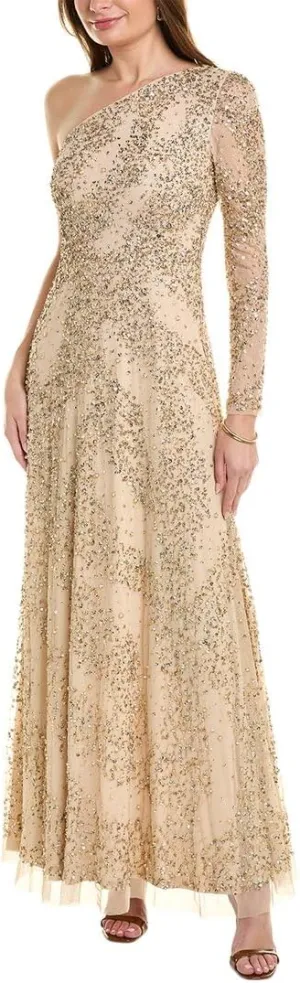 Aidan Mattox by Adrianna Papell Women's Beaded One Shoulder Gown