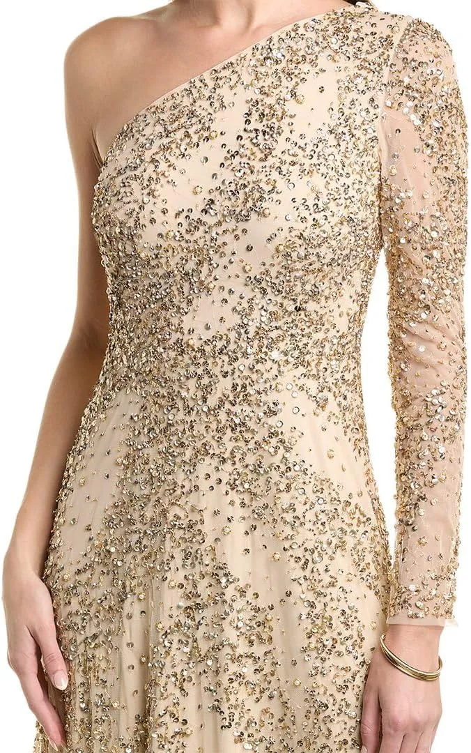 Aidan Mattox by Adrianna Papell Women's Beaded One Shoulder Gown