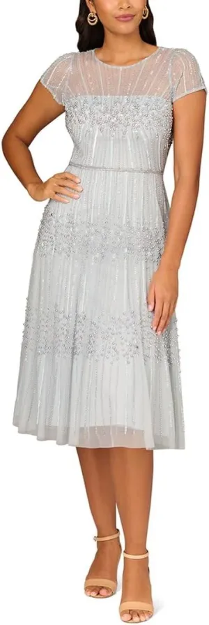 Aidan Mattox Fully Beaded Midi Dress