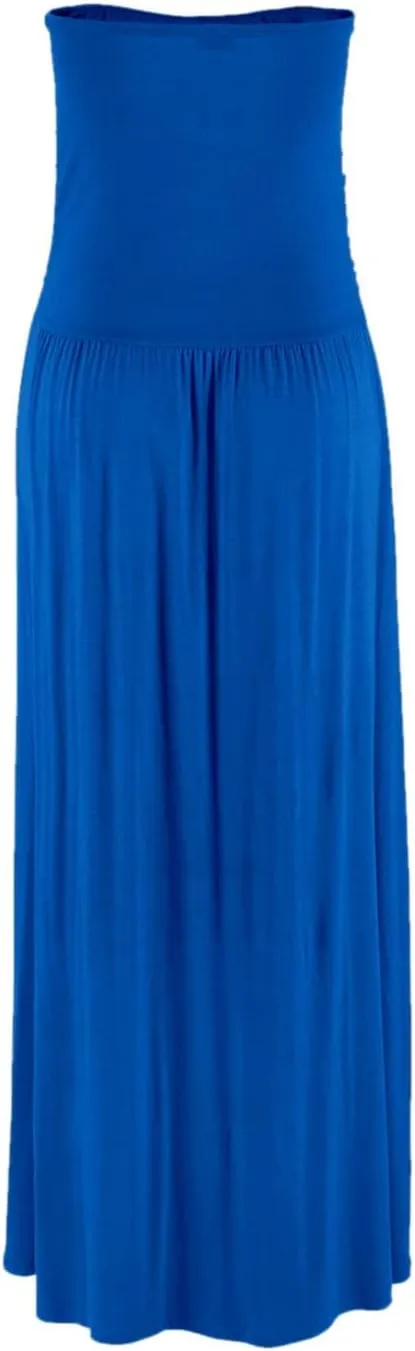 Alaster Queen Women’s Strapless Bandeau Summer Long Floral Dress Off Shoulder Beach Maxi Dress with Pockets
