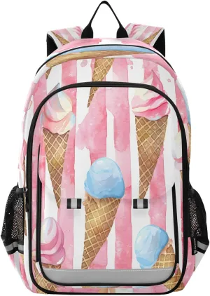 ALAZA Pink Watercolor Ice Creams School Backpacks Travel Laptop Bag Kids Bookbag for Girls Boys Teens Women Men