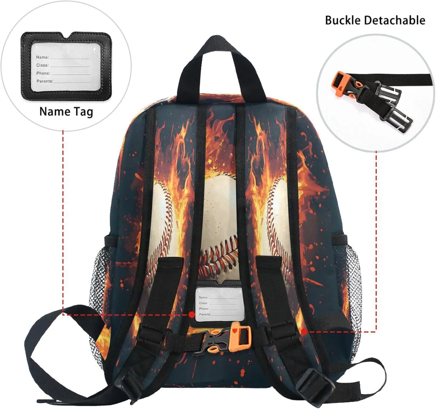 ALAZA Toddler Backpacks for Boys Girls Baseball Magma Flame Kids Backpack with Chest Clip and Name Tag,M