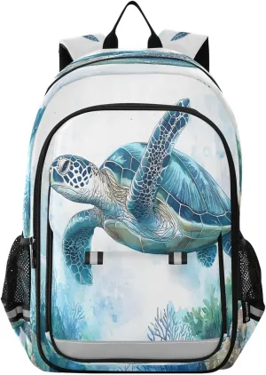ALAZA Watercolor Sea Turtle Swimming School Backpacks Travel Laptop Bag Kids Bookbag for Girls Boys Teens Women Men