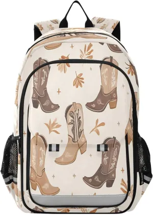 ALAZA Western Boots Cowboy Hats Leaf Laptop Backpack Purse for Women Men School Bag 17 Inch Bookbag Student Boys Girls Travel Casual Daypack