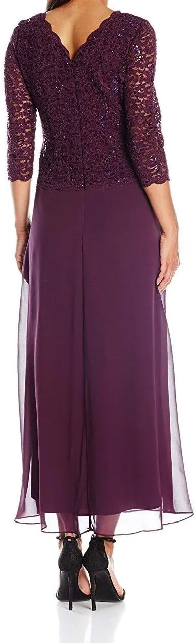 Alex Evenings Women's 3/4 Sleeve Stretch Lace Bodice One Piece Mother of The Bride Dress (Petite and Regular Sizes)